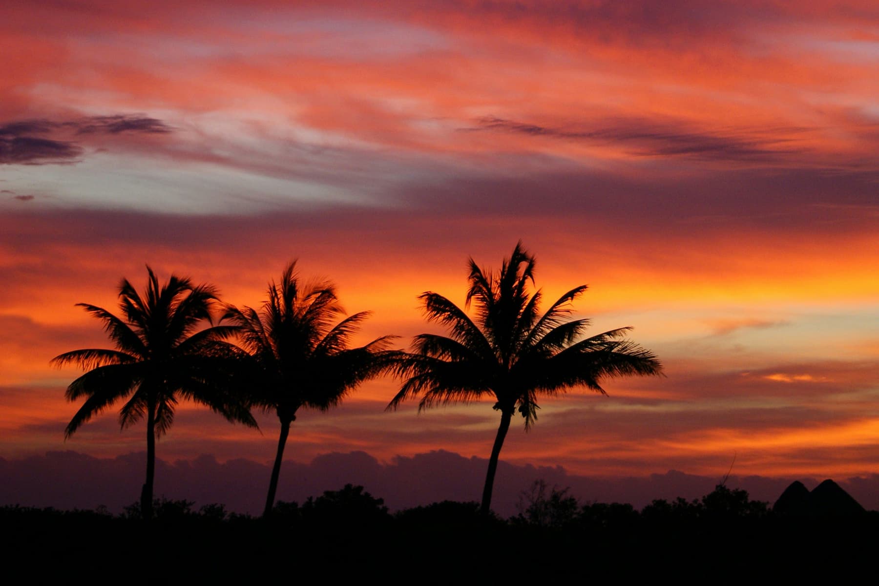 A crimson sunset viewed from a solitary cliff